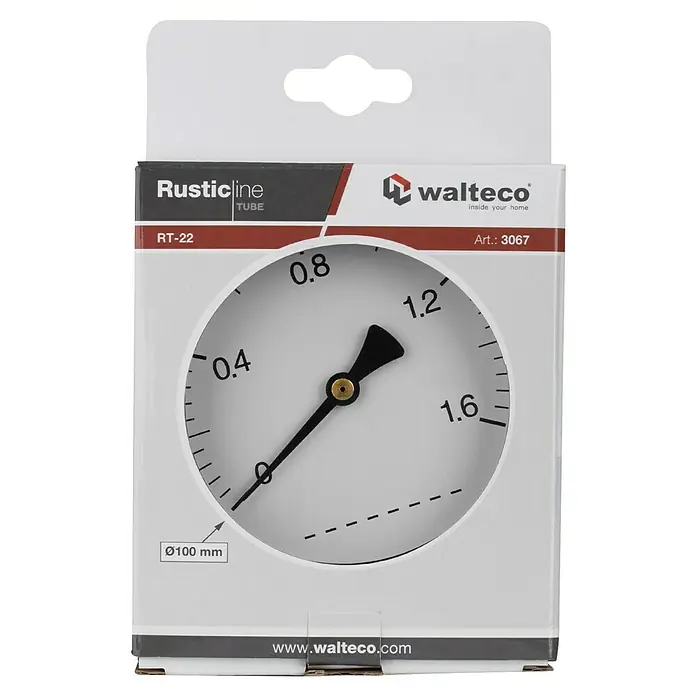 Walteco Rusticline Manometer - Stahl, Schwarz - Nahaufnahme einer Rusticline Tube RT-22 von Walteco, ideal für Ihr Zuhause. Das Produkt besticht durch sein präzises Manometerdesign.