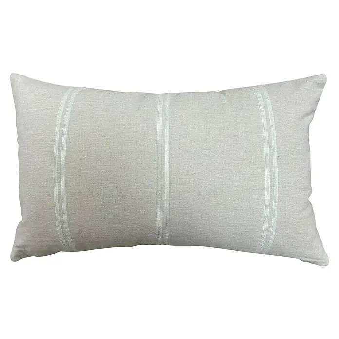 Cojín Raya posicional - 50 x 30 cm, Textil, Lino, Rectangular - Un cojín rectangular de color claro con tres conjuntos de rayas dobles, proporcionando un aspecto sutil y elegante al cojín.