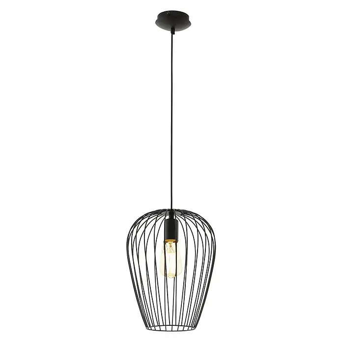 Eglo Newtown Pendelleuchte rund - Höhe: 110 cm - Schwarze Pendelleuchte mit Drahtgestell und Glühbirne, ein stilvolles Beleuchtungselement für moderne Innenräume.