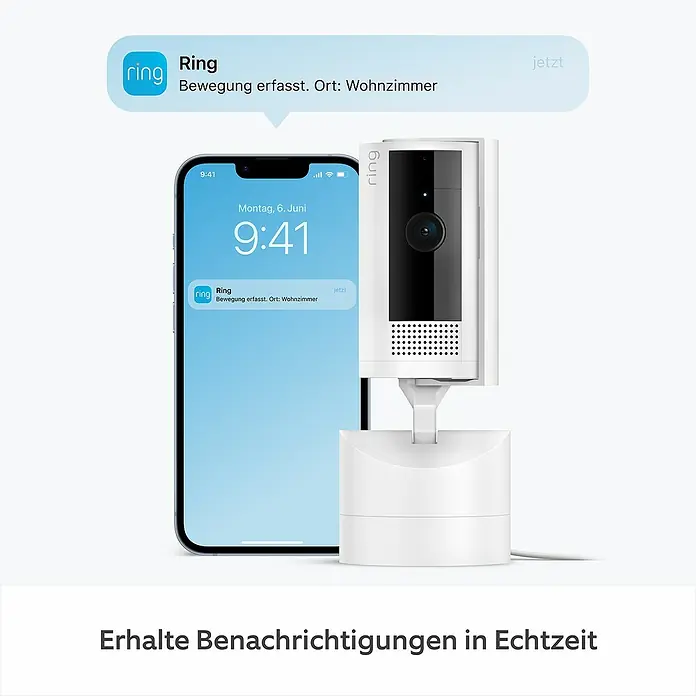 Ring Innenkamera beweglich Pan-Tilt Indoor Camera - 1.080 Pixel (Full HD), Weiß - Intelligente Ring-Sicherheitskamera mit Benachrichtigung auf einem Smartphone.