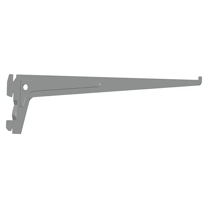 Element System Pro-Träger S 50 - Länge: 30 cm, Weiß/Aluminium, Belastbarkeit: 60 kg - Abbildung einer grauen Regalkonsole mit einer stabilen Konstruktion für eine sichere Wandbefestigung und zur Aufnahme von Regalböden.