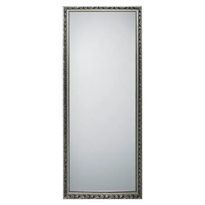 Rahmenspiegel Sonja - 70 x 170 cm, Silber, Holz - Eleganter Ganzkörperspiegel mit silberfarbenem Ornamentrahmen, ideal für stilvolle Akzente im Wohnbereich.