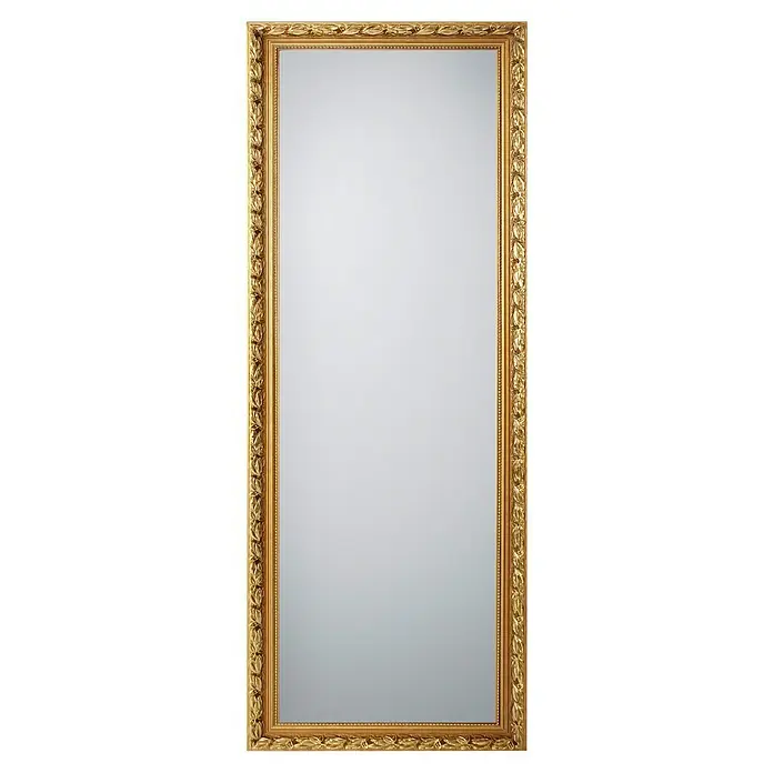 Rahmenspiegel Sonja - 70 x 170 cm, Gold, Holz - Ein eleganter, goldfarbener Spiegel mit einem verzierten Rahmen, der jedem Raum einen Hauch von Luxus verleiht. Perfekt als stilvolle Dekoration.