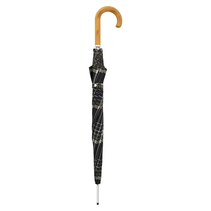 Doppler Regenschirm Fiber - Stockholm Brown Beige, Durchmesser Bespannung: 100 cm, Länge: 88 cm - Geschlossener Regenschirm mit Holzgriff und kariertem Muster, der Stil und Funktionalität vereint.