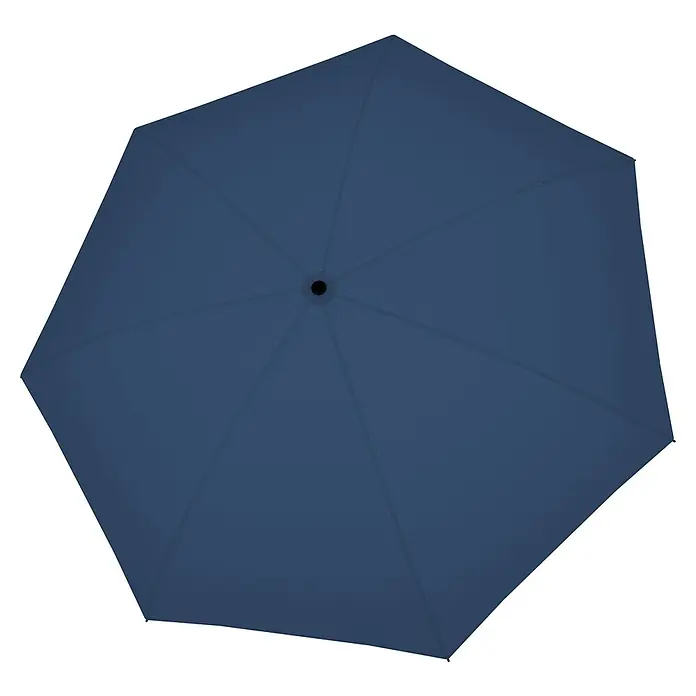 Doppler Taschenschirm Hit Magic - Uni Navy, Durchmesser Bespannung: 96 cm, Länge: 28 cm - Draufsicht eines marineblauen Regenschirms, der einen zuverlässigen Schutz vor Regen bietet und gleichzeitig stilvoll aussieht.