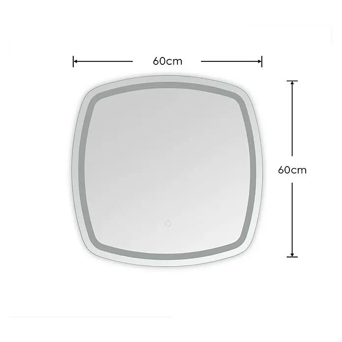 LED-Lichtspiegel Belly - 60 x 60 cm - Quadratischer Spiegel mit abgerundeten Ecken und LED-Beleuchtung, Maße 60x60 cm. Ein modernes Badezimmeraccessoire.