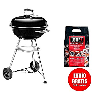 Weber Barbacoa redonda con tapa Compact Kettle 47 + Briquetas (Diámetro de la superficie de la parrilla: 47 cm, Negro/Plateado)