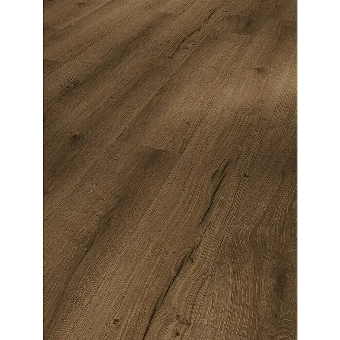Parador Vinylboden Basic 5.3 - Eiche Cambridge geräuchert, Landhausdiele, 1.209 x 225 x 5,3 mm - Braunes Holzbodenmuster, das eine warme und einladende Atmosphäre schafft und die natürliche Holzstruktur betont.