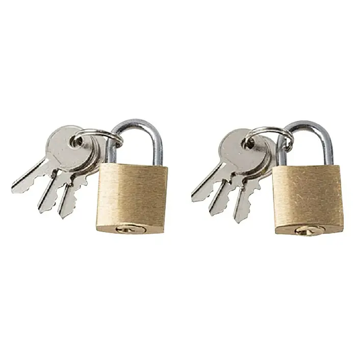 Stabilit Juego de candados - 2 ud., Ancho: 20 mm, Acero - Dos candados de latón, cada uno con tres llaves, ideales para mantener seguros los objetos de valor y los objetos personales.