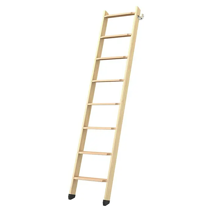 Star Stairs Hochbettleiter - Holz, Natur, Anzahl Stufen: 8 Stk., Geschosshöhe: 190 cm - Eine helle Holzleiter mit Stufen und einem schwarzen Gummifuß zum Anlehnen an die Wand.Ideal für Dachboden oder Lager.