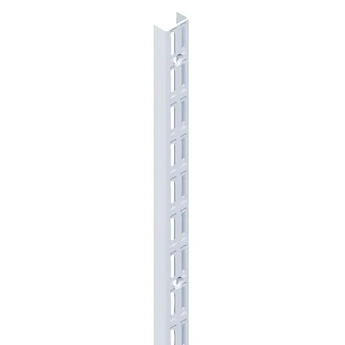 Element System Classic Wandschiene EL 32 - Länge: 140 cm, Weiß, Passend für: Träger mit Raster 32 mm, Zweilochsystem - Eine weiße Metallschiene mit rechteckigen Aussparungen zur Befestigung von Regalböden, ideal für flexible Regalsysteme und Wandmontage.