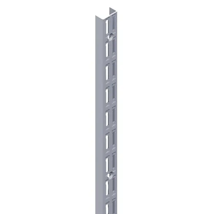 Element System Classic Wandschiene EL 32 - Länge: 95 cm, Weiß/Aluminium, Passend für: Träger mit Raster 32 mm, Zweilochsystem - Das Bild zeigt eine Metallschiene mit Löchern. Die Schiene ist grau und hat eine U-Form. Ideal für Regalsysteme und zur Wandmontage.