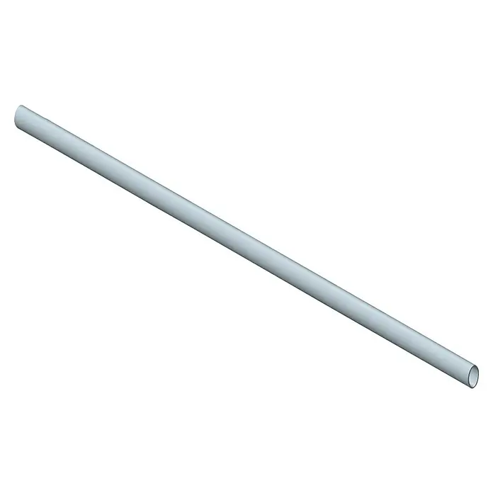 Element System Kleiderstange - 80 x 2 x 3,5 cm, Chrom - Nahaufnahme eines langen, hellgrauen, hohlen Metallrohrs, das sich diagonal vor einem schwarzen Hintergrund erstreckt.