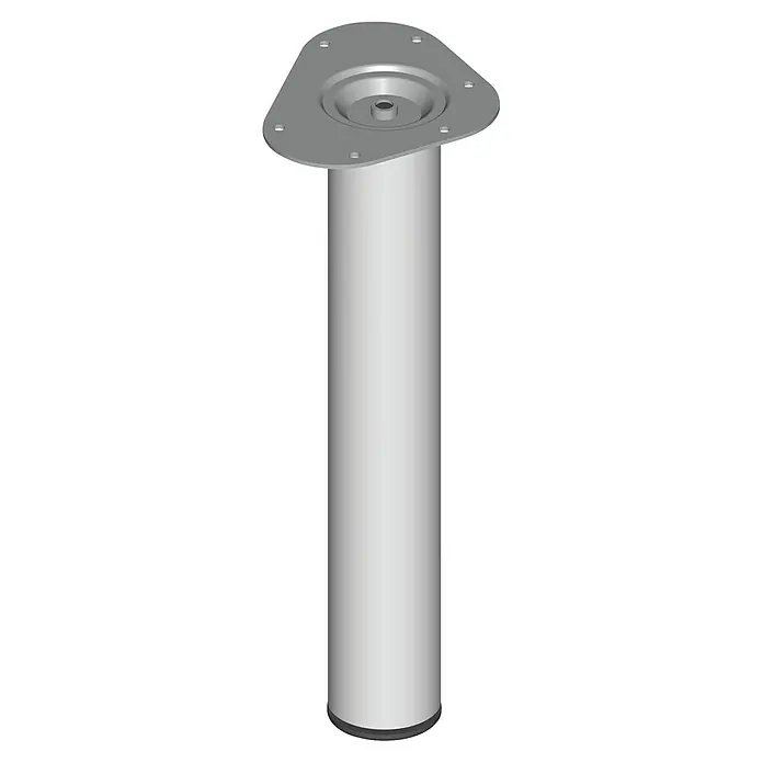 Element System Möbelfuß - Ø x H: 6 x 40 cm, Traglast: 75 kg, Stahl, Weiß/Aluminium - Diese Abbildung zeigt eine moderne Tischbein-Konstruktion in Silber und Weiß, die durch ihr schlichtes Design besticht.