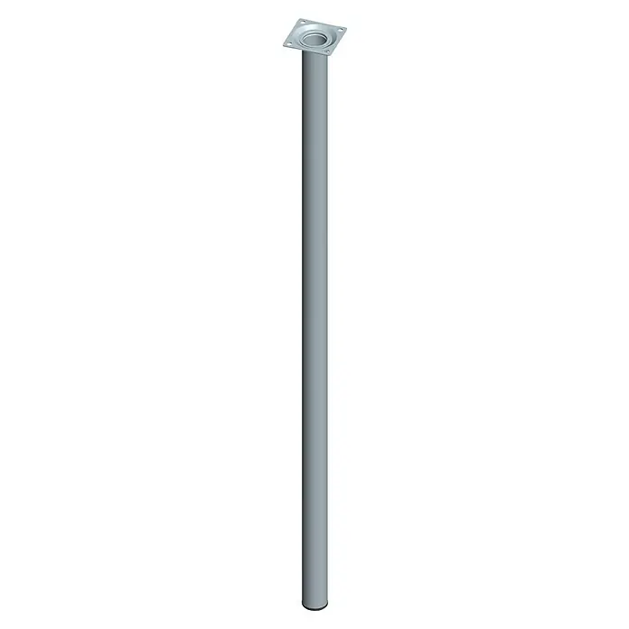 Element System Möbelfuß - Ø x H: 3 x 80 cm, Traglast: 50 kg, Stahl, Edelstahl - Nahaufnahme einer grauen Metallsäule mit quadratischer Basis, ideal für industrielle oder architektonische Anwendungen.