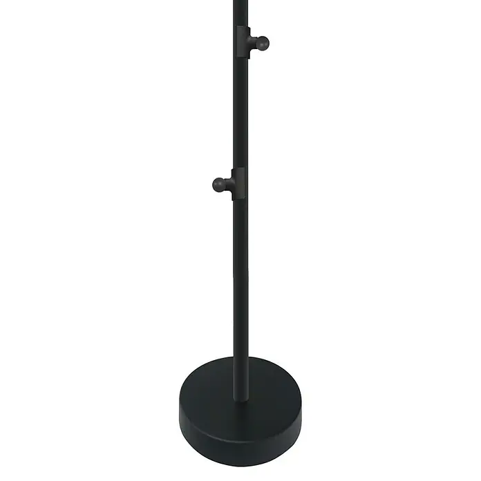 REV Tischfüße 2Fach - L x B x H: 120 x 120 x 400 mm - Eine schwarze Kleiderstange mit rundem Sockel und zwei verstellbaren Halterungen, die eine moderne und funktionale Aufbewahrungslösung bietet.