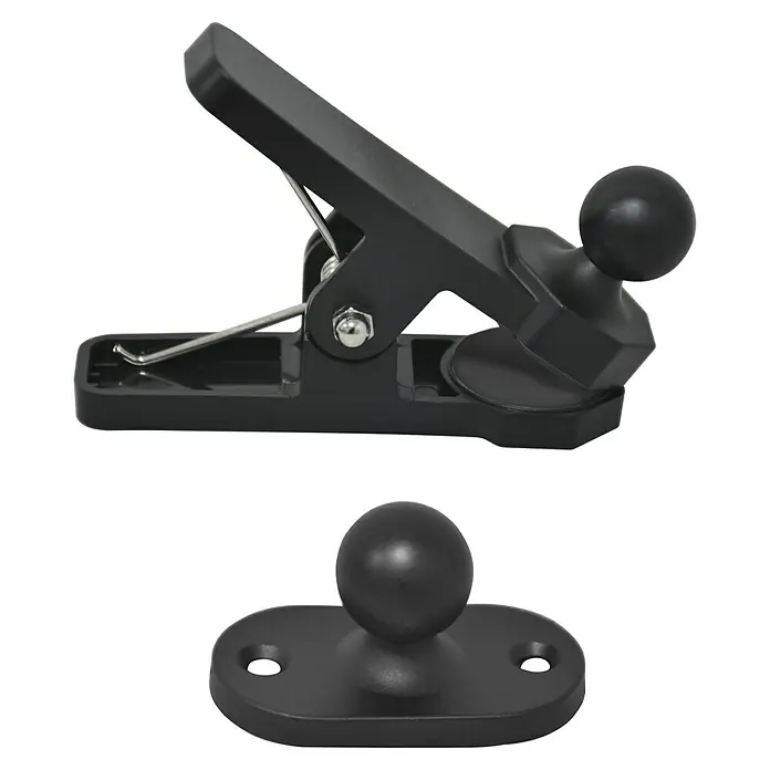 REV Halterung für Magnet-Spots - L x B x H: 95 x 70 x 30 mm - Schwarz Kleiderklammer mit Kugelkopfhalterung und flache Kugelkopfbasis für Befestigung, optimal für verschiedene Geräte.