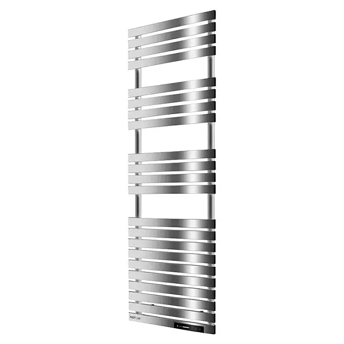 Rointe Radiador toallero eléctrico Neo - An x Al: 50 x 110 cm, 300 W - 500 W, Cromo - Un toallero plateado moderno con barras horizontales, ideal para cualquier baño. Diseño elegante y funcionalidad práctica se unen.