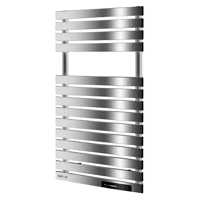 Rointe Radiador toallero eléctrico Neo - An x Al: 50 x 78 cm, 300 W, Cromo - Un toallero calefactor plateado moderno con barras de calefacción horizontales y un panel de control para un fácil ajuste de la temperatura.