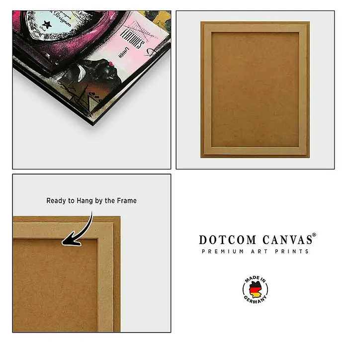 Dotcomcanvas Decopanel - Rose Champagne, B x H: 84 x 112 cm - Nahaufnahme einer gerahmten Leinwand mit dem Aufdruck „Dotcom Canvas Premium Art Prints“, fertig zum Aufhängen.