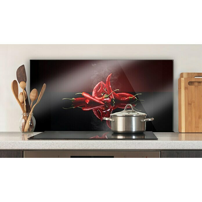 CUCINE Küchenrückwand (Hot Chili, 80 x 40 cm, Stärke: 6 mm, Einscheibensicherheitsglas (ESG))