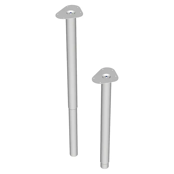 Element System Pata telescópica para muebles Expand - Diámetro: 5 cm, Ajuste de altura: 60 cm - 90 cm, Capacidad de carga: 75 kg, Acero, Blanco - Dos tubos industriales plateados con bridas y elementos de conexión, que brindan estabilidad y durabilidad para diversas aplicaciones.