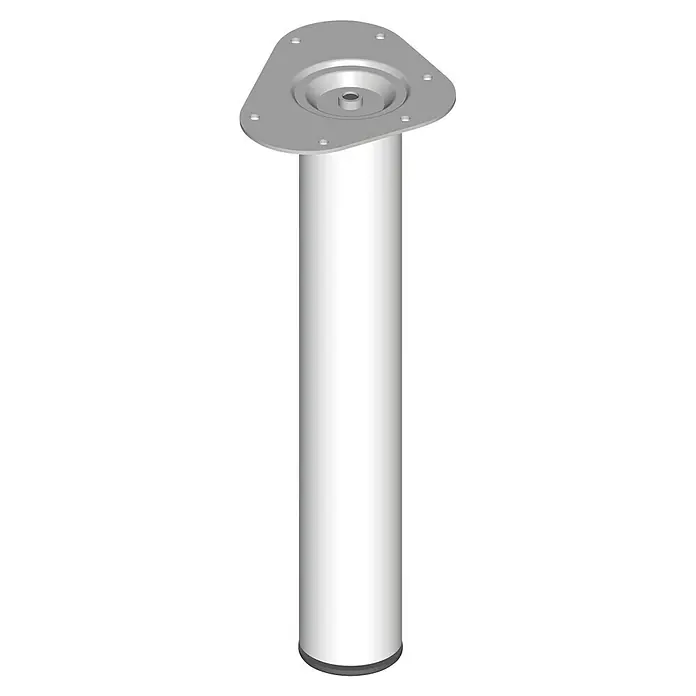 Element System Möbelfuß - Ø x H: 6 x 40 cm, Traglast: 75 kg, Stahl, Weiß - Die Abbildung zeigt eine Metallsäule mit einer dreieckigen Basis. Die Säule ist zylindrisch und hat eine glatte, weiße Oberfläche.