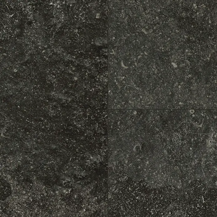Parador Designboden Modular One - Granit anthrazit, Landhausdiele, 853 x 400 x 8 mm - Nahaufnahme von vier dunklen Steinzeugfliesen, die eine robuste und elegante Textur zeigen. Ideal für moderne Inneneinrichtungen.