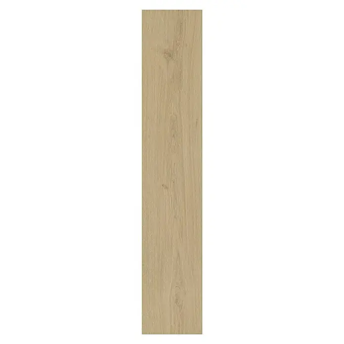 Parador Vinylboden Basic 5.3 - Eiche Regent beige, Landhausdiele, 1.209 x 225 x 5,3 mm - Ein einzelnes Brett aus hellem, natürlich wirkendem Holzparkett mit feiner Maserung und Astlöchern.