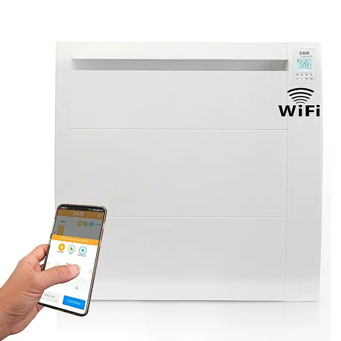 HJM Emisor térmico RFC WiFi - 1.500 W, Blanco, 8,2 x 63,5 x 58,2 cm, Cerámico - Un calefactor inteligente blanco HJM Idra WiFi se controla mediante una app de teléfono para una gestión cómoda de la temperatura.