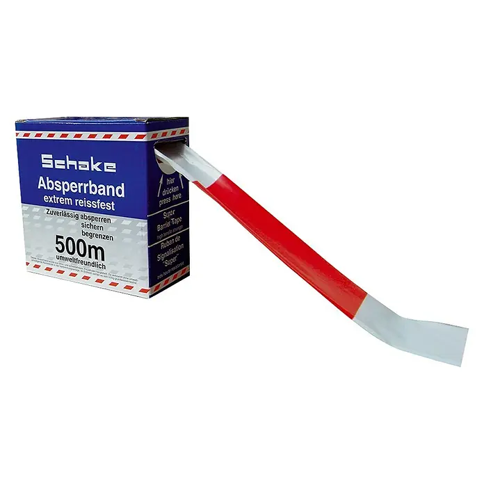 Schake Absperrband - 500 m x 80 mm, Rot/Weiß - Absperrband von Schake, extrem reißfest und umweltfreundlich, mit einer Länge von 500 Metern.