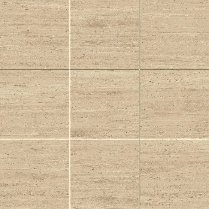 Atlas Concorde Solution Feinsteinzeugfliese Pompei Aureo Classic - 60 x 60 cm, Hellbraun, Matt - Beige Travertinfliesen mit horizontaler Maserung, perfekt für ein elegantes und natürliches Interieur.