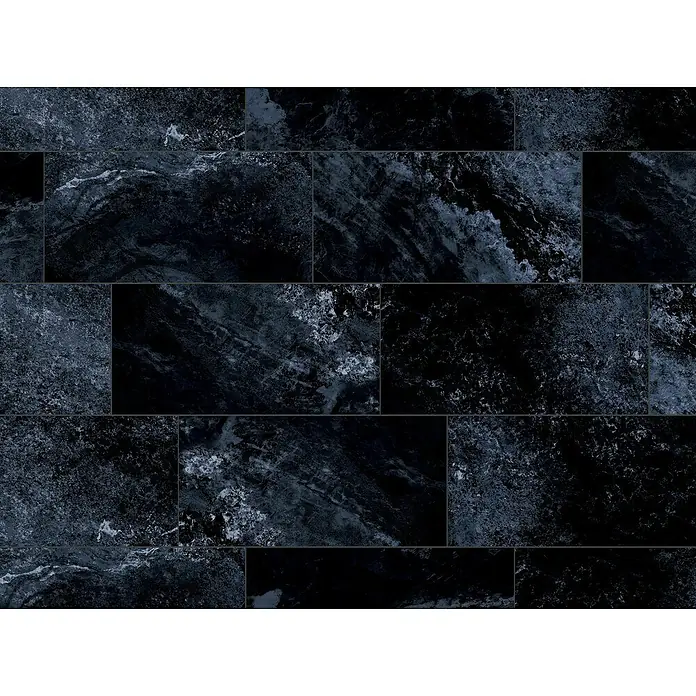 Feinsteinzeugfliese Oceanic - 29,7 x 59,7 cm, Blau, Glänzend - Elegante dunkle Marmorfliesen. Perfekt für einen modernen und luxuriösen Look, die polierten Fliesen zeigen ein einzigartiges Muster aus schwarzen und grauen Tönen.