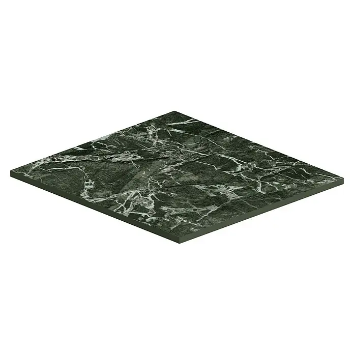Atlas Concorde Solution Marble Vison Feinsteinzeugfliese Verde Bosco - 60 x 60 cm, Grün, Glänzend - Grüne Marmorfliese mit weißen Adern auf einer dreidimensionalen Oberfläche.