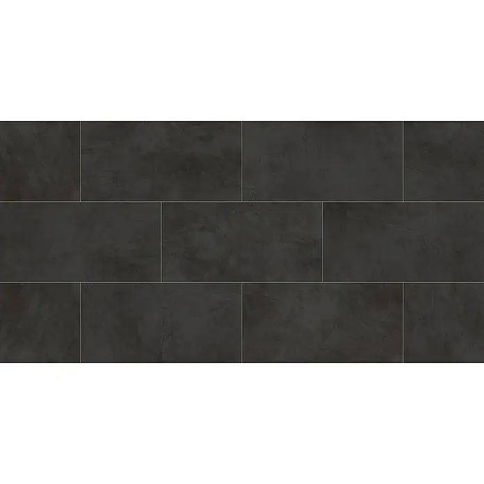 Atlas Concorde Solution Feinsteinzeugfliese Kaleidos Black - 60 x 120 cm, Schwarz, Matt - Das Bild zeigt eine Nahaufnahme von dunklen Bodenfliesen mit einer matten Textur und subtilen Farbvariationen, die ein modernes und elegantes Erscheinungsbild verleihen.