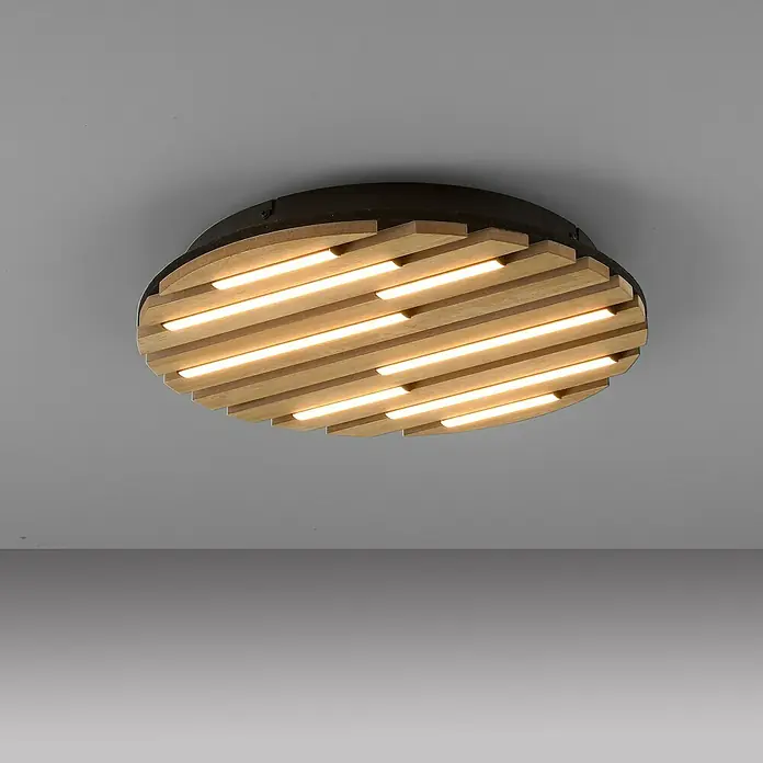 Just Light LED-Deckenleuchte Akustik - Schwarz, 12 W, IP20 - Moderne Deckenleuchte mit Holzlamellen und warmem Licht. Die runde Lampe ist ein Blickfang an jeder Decke.