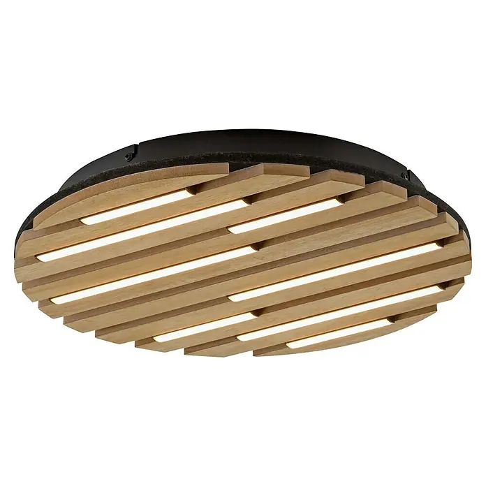 Just Light LED-Deckenleuchte Akustik - Schwarz, 12 W, IP20 - Moderne Deckenleuchte mit Holzlamellen und integrierten LED-Lichtern für eine warme und einladende Atmosphäre.