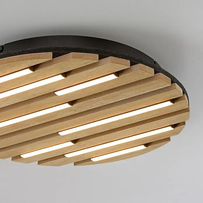 Just Light LED-Deckenleuchte Akustik - Schwarz, 12 W, IP20 - Moderne Deckenleuchte mit Holzlatten und integrierter LED-Beleuchtung, die ein warmes, einladendes Licht verbreitet.