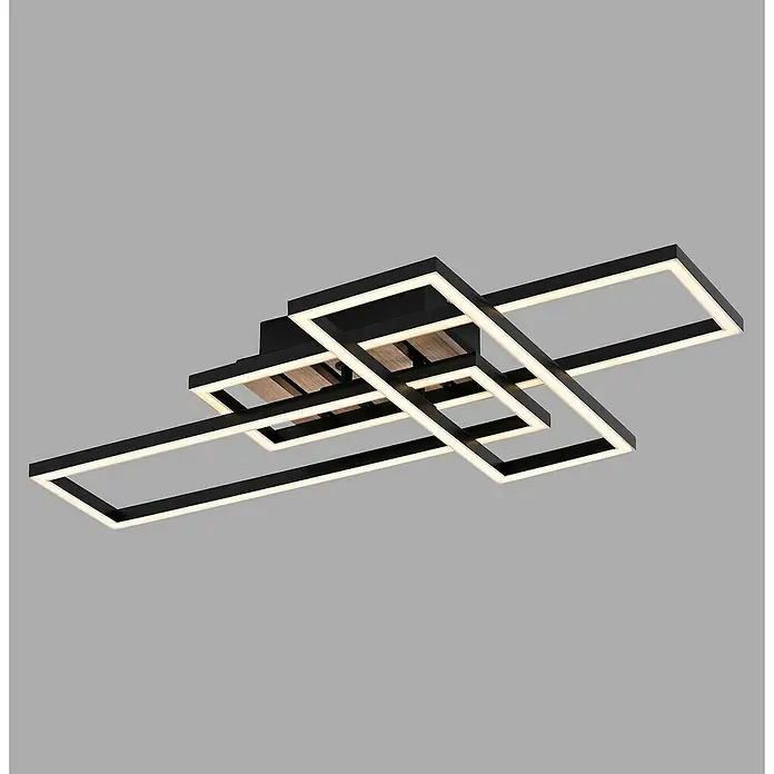 Just Light LED-Deckenleuchte Akustika - Schwarz, 20 W, IP20 - Moderne LED-Deckenleuchte mit schwarzem Rahmen und Holzelementen für stilvolle Beleuchtung im Raum.