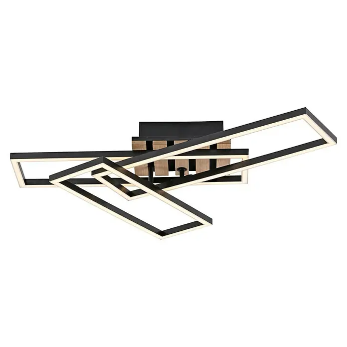 Just Light LED-Deckenleuchte Akustika - Schwarz, 20 W, IP20 - Moderne Deckenleuchte mit quadratischen LED-Rahmen in Schwarz und Holzelementen. Ein stilvolles und energiesparendes Design für jeden Raum.