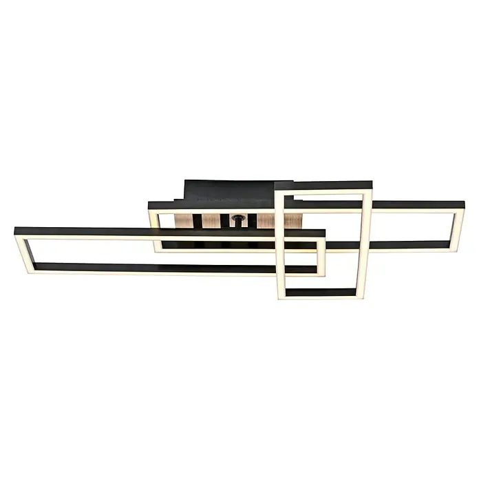 Just Light LED-Deckenleuchte Akustika - Schwarz, 20 W, IP20 - Nahaufnahme einer modernen Deckenleuchte mit schwarzen Akzenten und hellen, rechteckigen Rahmen, die ein stilvolles Ambiente schafft.