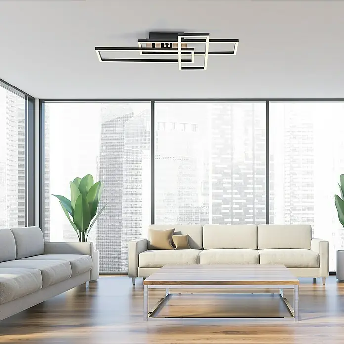 Just Light LED-Deckenleuchte Akustika - Schwarz, 20 W, IP20 - Modern gestaltete Deckenleuchte in Schwarz und Weiß. Das Design ist geometrisch und die Leuchte spendet ein helles Licht. Ideal für Wohnräume.