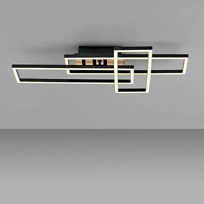 Just Light LED-Deckenleuchte Akustika - Schwarz, 20 W, IP20 - Moderne LED-Deckenleuchte mit geometrischen Formen. Das Design besticht durch schwarze Rahmen und integrierte Lichtelemente.