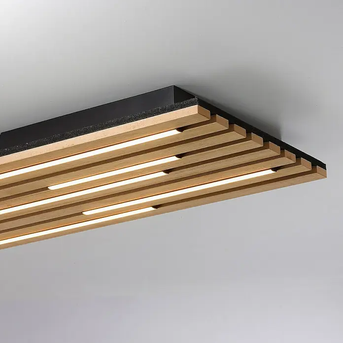 Just Light LED-Deckenleuchte Akustik - Schwarz, 25 W, IP20 - Moderne Deckenleuchte mit Holzlamellen und integrierten LED-Leuchten. Das Design kombiniert natürliche Materialien mit effizienter Beleuchtung.
