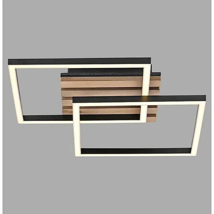 Just Light LED-Deckenleuchte Akustika - Schwarz, 15 W, IP20 - Moderne Deckenleuchte mit geometrischen Formen und Holzdetails für ein stilvolles Ambiente im Raum.