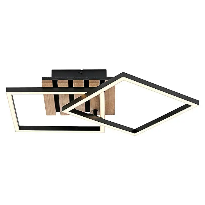 Just Light LED-Deckenleuchte Akustika - Schwarz, 15 W, IP20 - Moderne LED-Deckenleuchte mit geometrischen Formen und Holzelementen für eine stilvolle Beleuchtung im Raum.