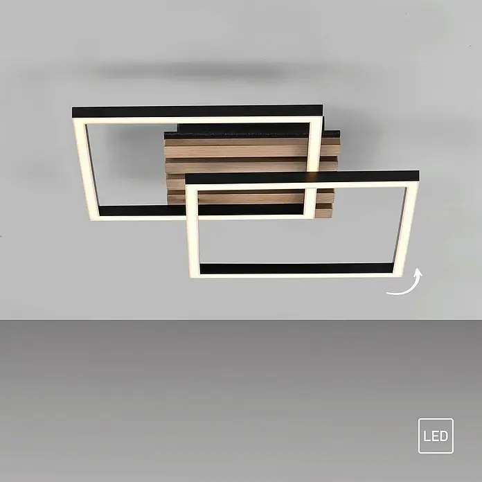 Just Light LED-Deckenleuchte Akustika - Schwarz, 15 W, IP20 - Deckenleuchte mit LED-Beleuchtung und modernem Design mit quadratischen Formen und Holzelementen. Die Lampe sorgt für eine angenehme Atmosphäre.