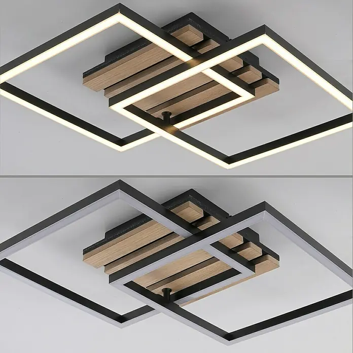 Just Light LED-Deckenleuchte Akustika - Schwarz, 15 W, IP20 - Moderne Deckenleuchte mit Holz- und Metallakzenten, die ein stilvolles Ambiente schafft. Elegante und innovative Beleuchtungslösung.