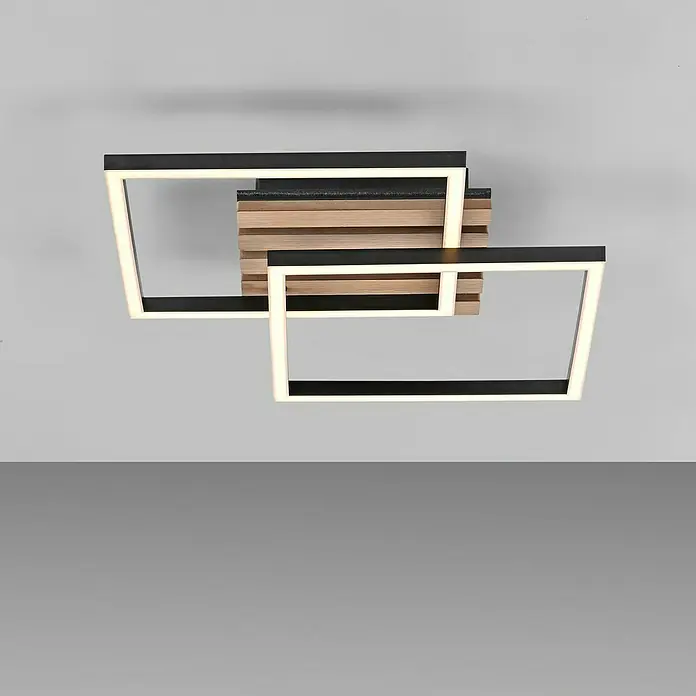 Just Light LED-Deckenleuchte Akustika - Schwarz, 15 W, IP20 - Moderne LED-Deckenleuchte mit Holzdetails und zwei quadratischen Rahmen. Stilvolle Beleuchtung für jeden Raum.