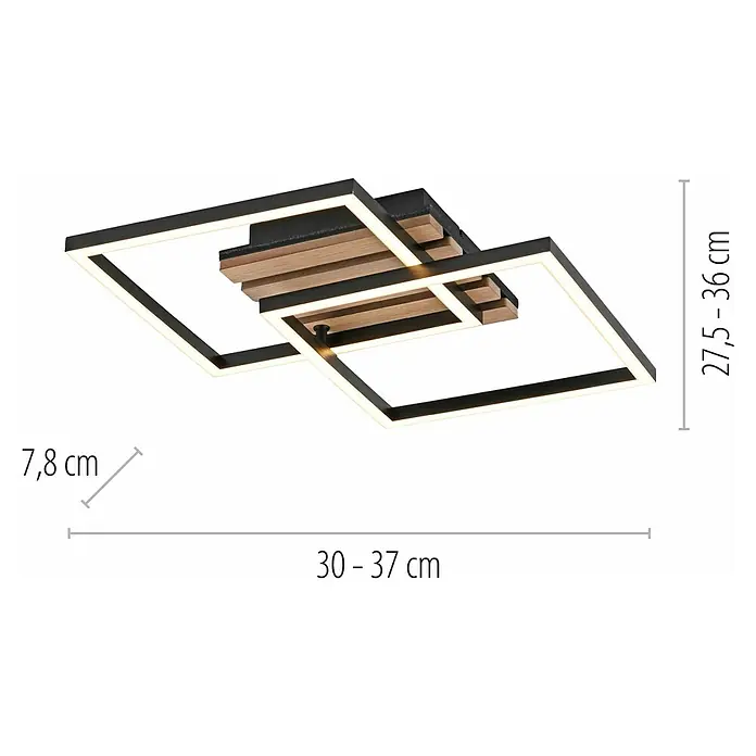 Just Light LED-Deckenleuchte Akustika - Schwarz, 15 W, IP20 - Deckenleuchte mit quadratischen Lampenschirmen und Holzdetails. Moderner Stil, ideal für Wohn- und Schlafzimmer.